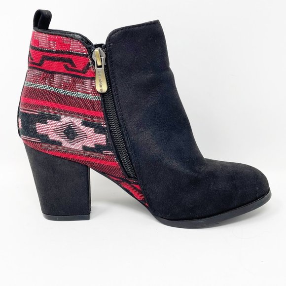 Bella Marie Womens Black Red Canvas Western Zip Up Heel Bootie Size 6.5 - Picture 1 of 13